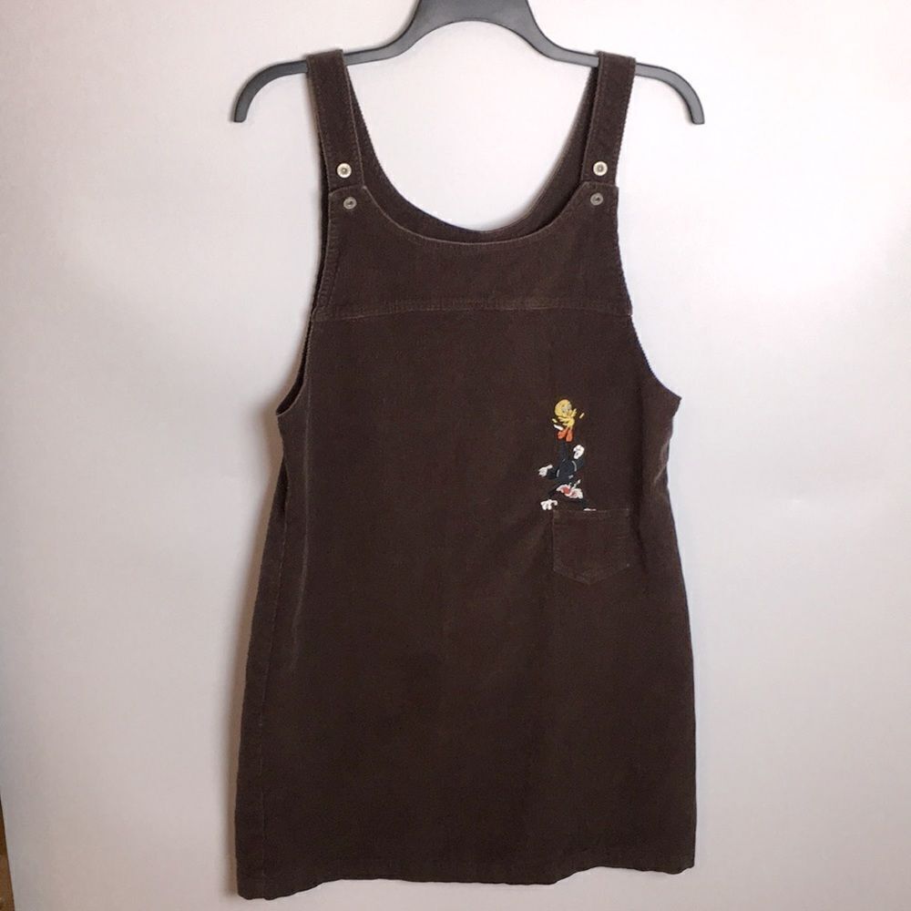 Warner Bros Looney Tunes Vintage Brown Corduroy Overalls Dress Mini Tweety XL
